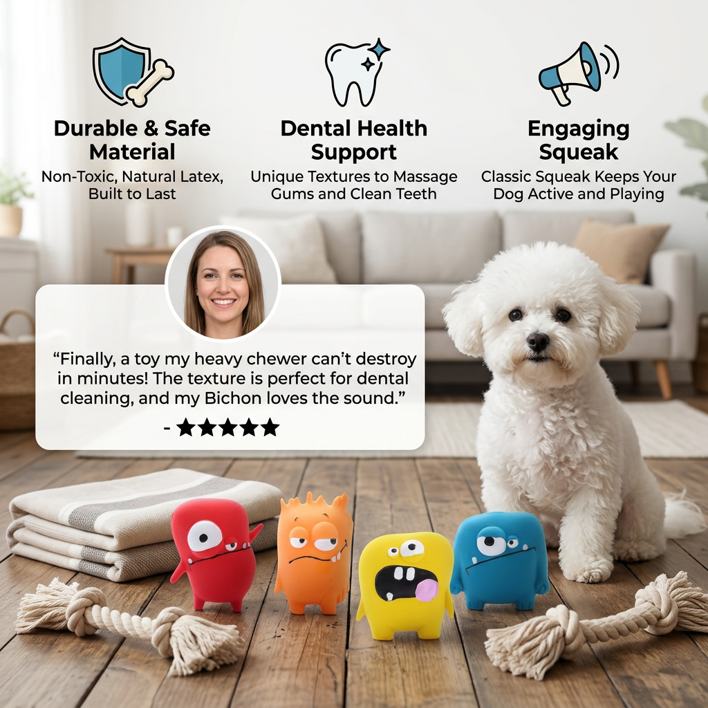 Durable Natural Monster Latex Dental Squeaky Dog Toy