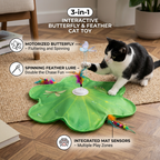 3-in-1 Interactive Butterfly Cat Toy – Play Mat with Butterfly & Feather Teasers