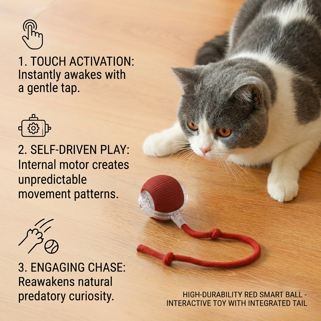 Upgraded Smart Rolling Cat Ball – Durable Interactive Toy with mesh tail