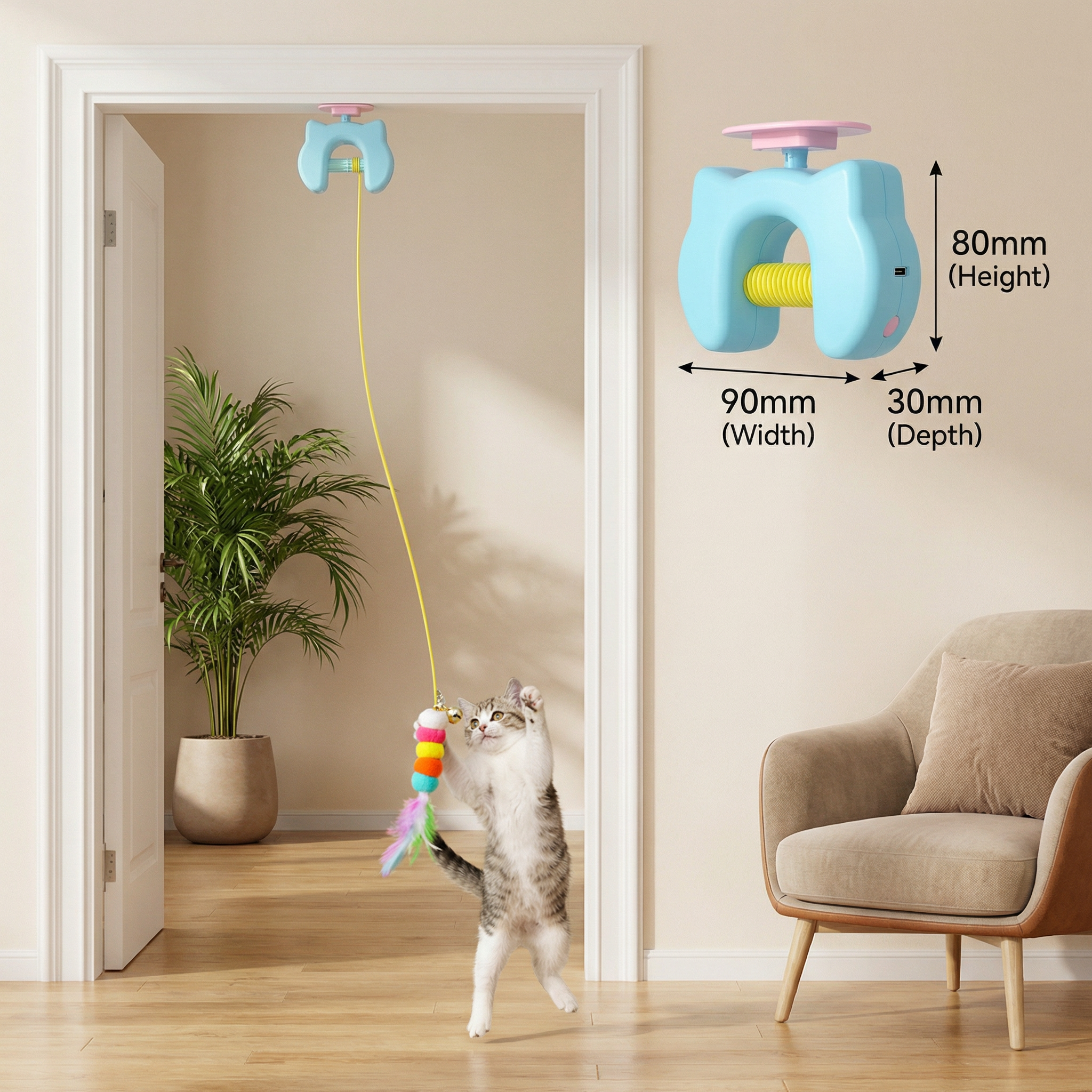 Interactive Cat Feather Toy – Electric Door Hanging Auto Swing Cat Teaser