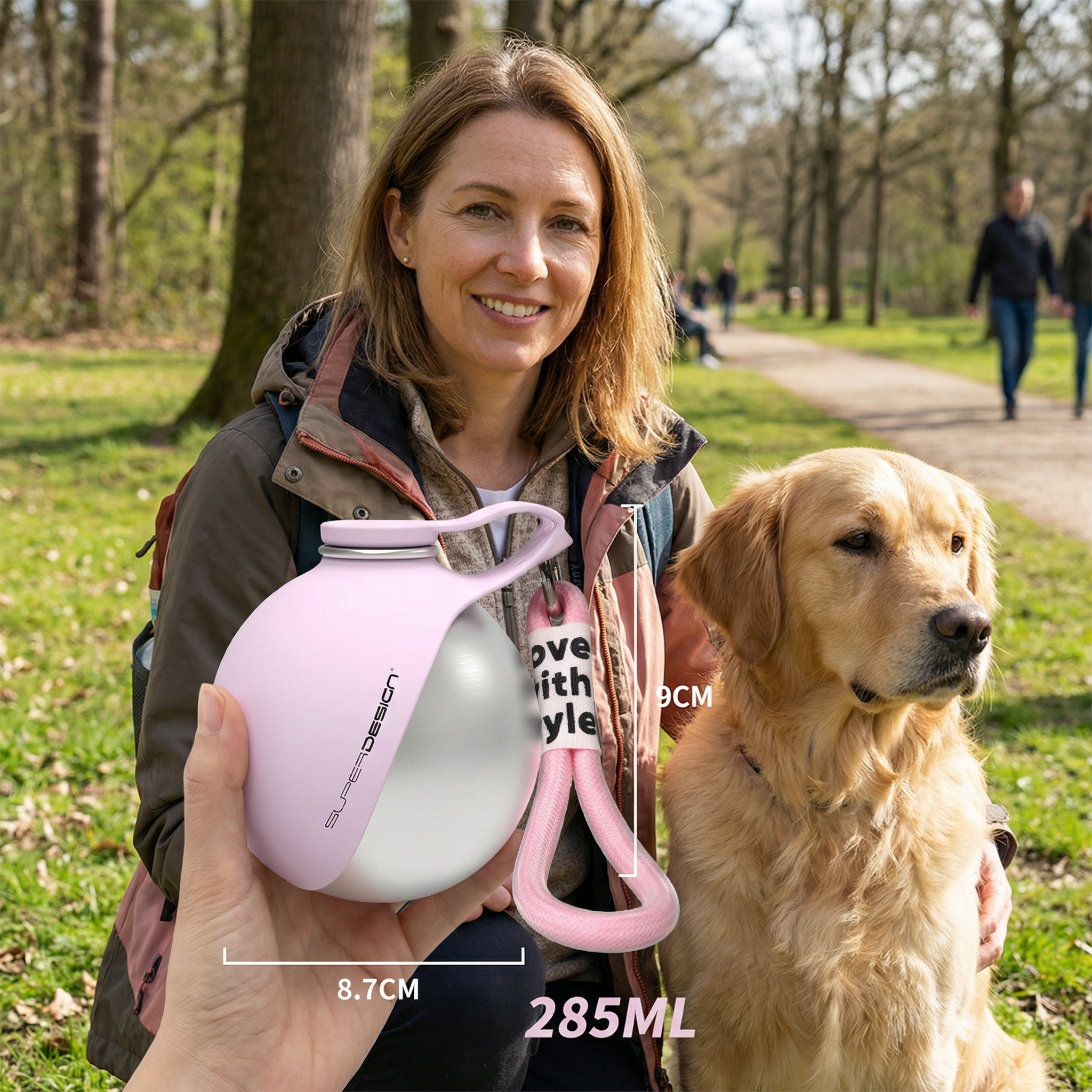 2-in-1 Dog Travel Water Bottle – Leakproof Stainless Steel Bottle with Silicone Bowl