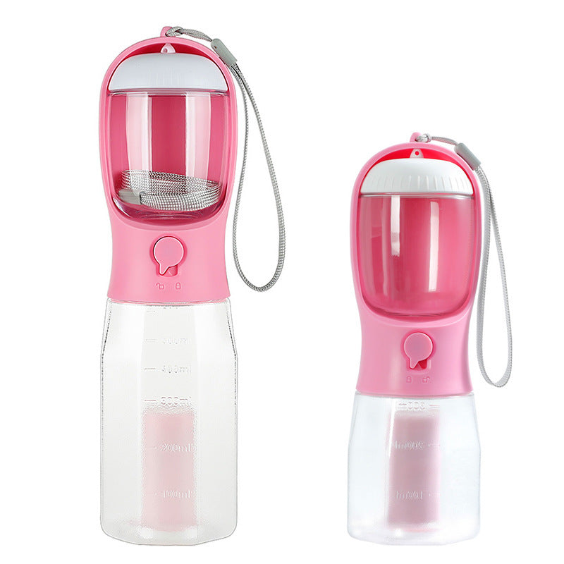 3 in 1 portable dog water bottle with food container and poop bag