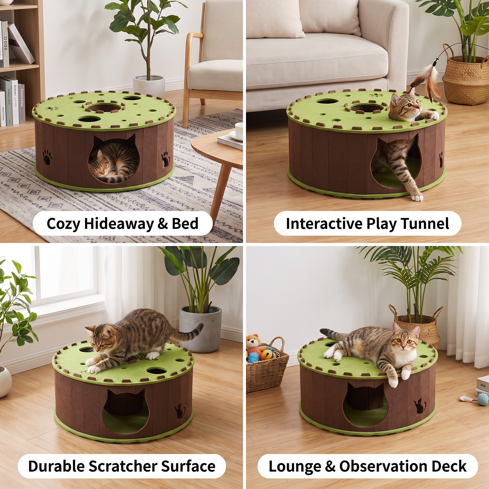 4-in-1 Foldable Cat Tunnel House – Interactive Hideaway, Scratcher & Play Bed