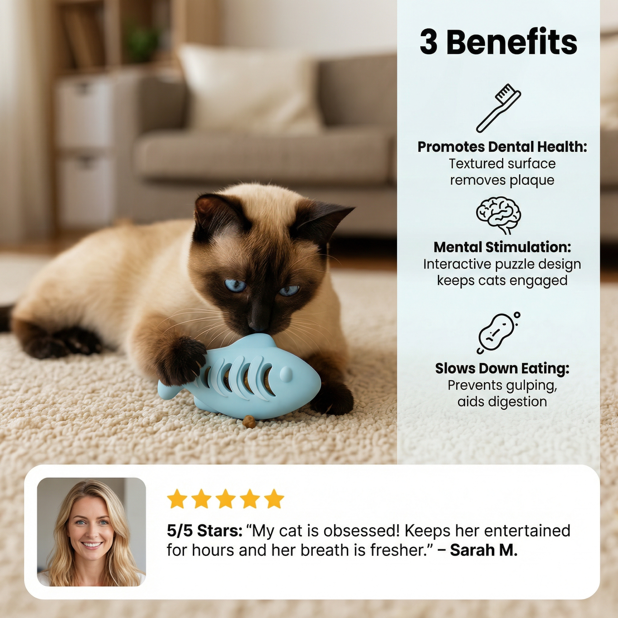 Teeth-cleaning chew & nibble fish – Interactive silicone snack dispenser for cats