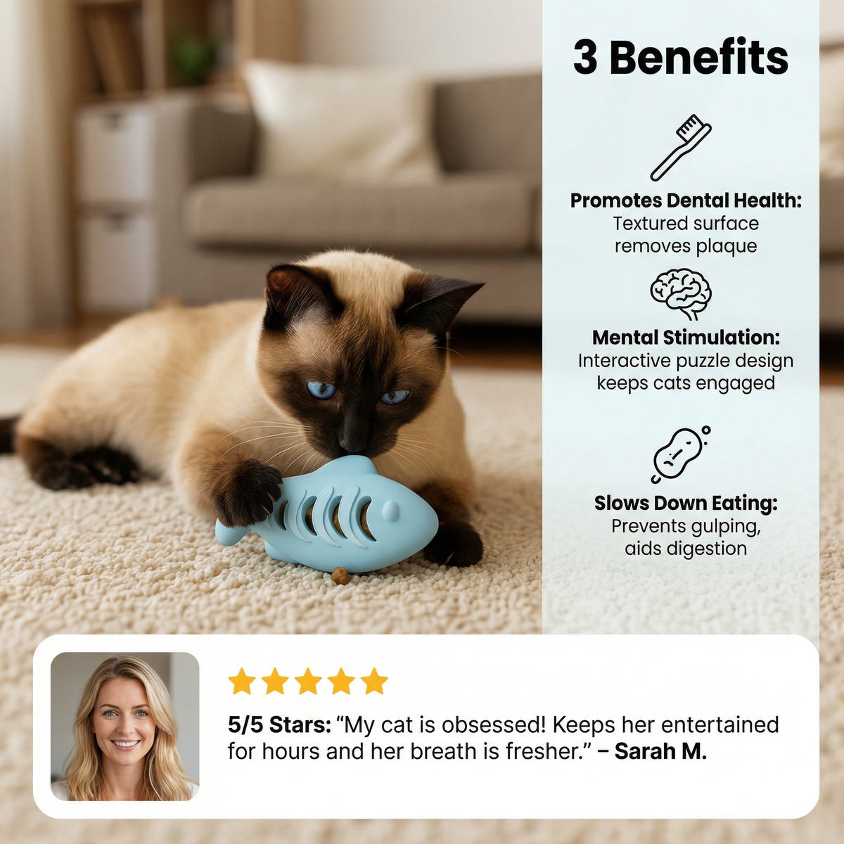 Teeth-cleaning chew & nibble fish – Interactive silicone snack dispenser for cats