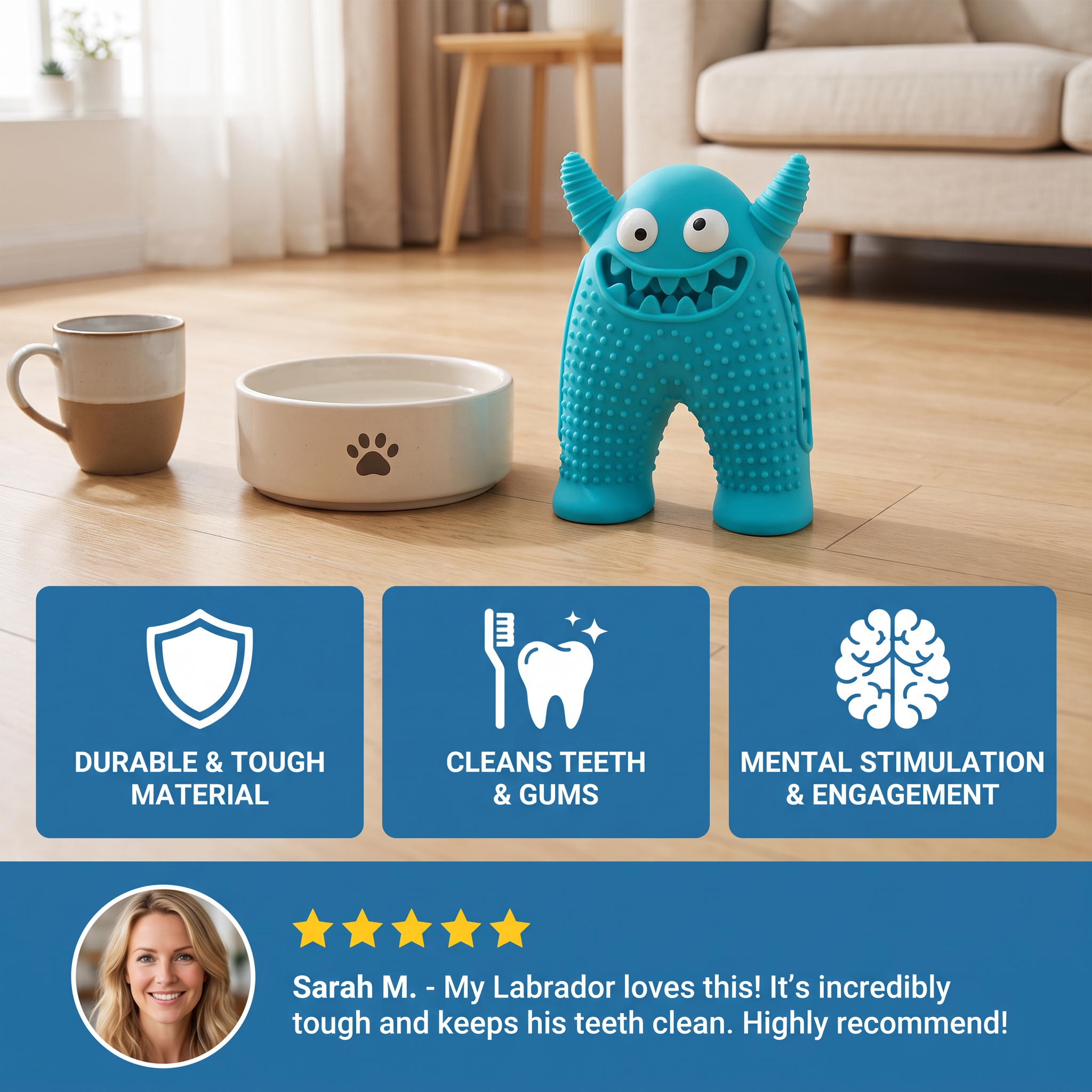 Durable Dog Dental Chew Toy – Tooth Cleaning Monster in Dog Colors