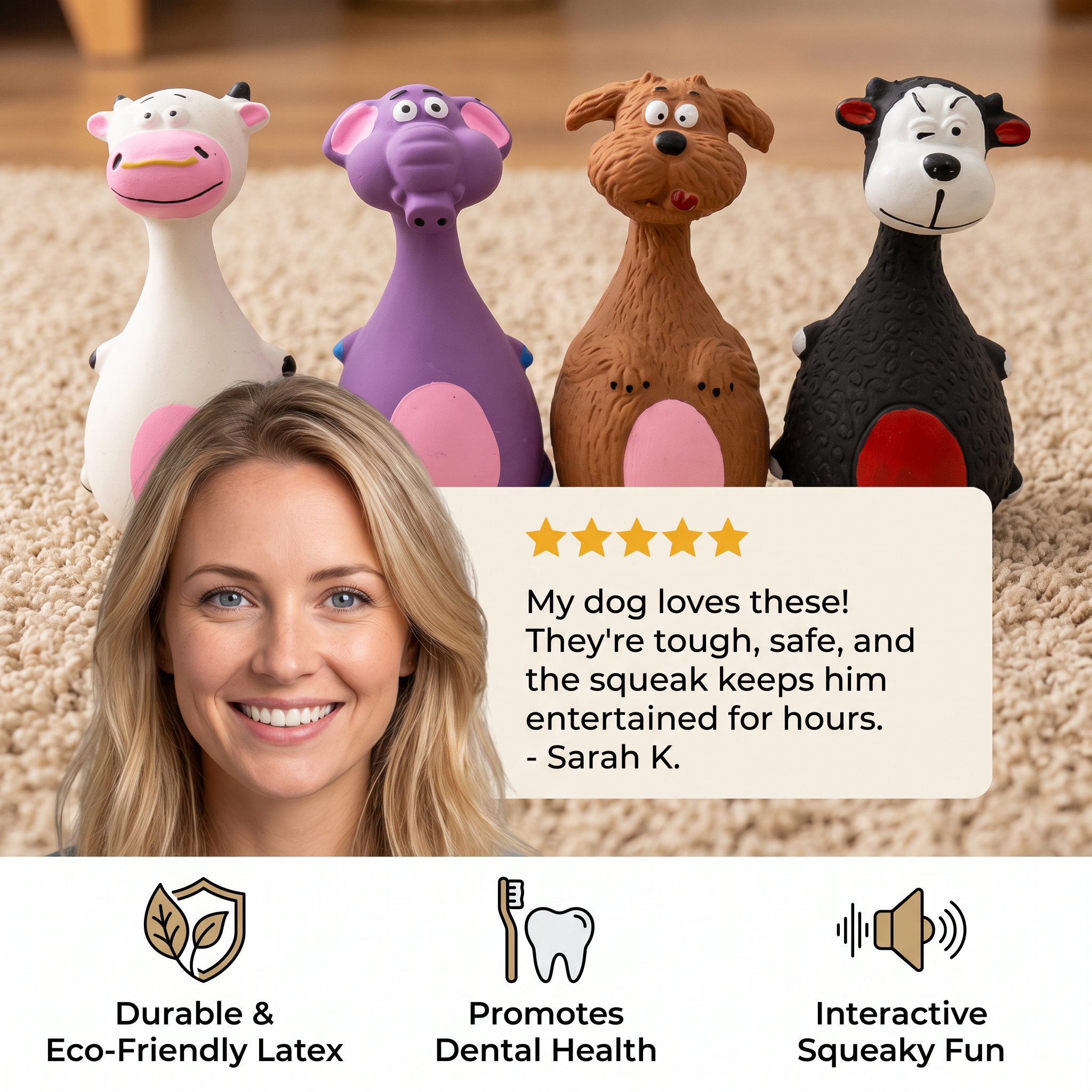 Durable Eco-Friendly Latex Squeaky Dental Dog Toy