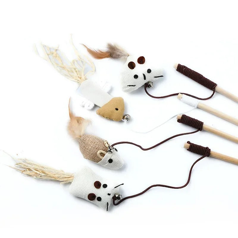 Colorful Wand Cat Toy with Wooden Handle