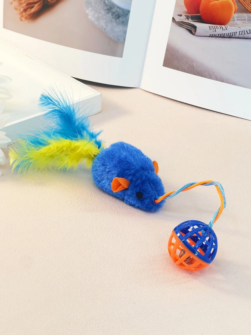 Stuffed Mouse with a String Sounding Bell Ball