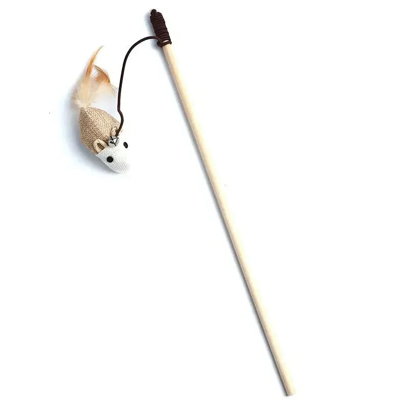Colorful Wand Cat Toy with Wooden Handle