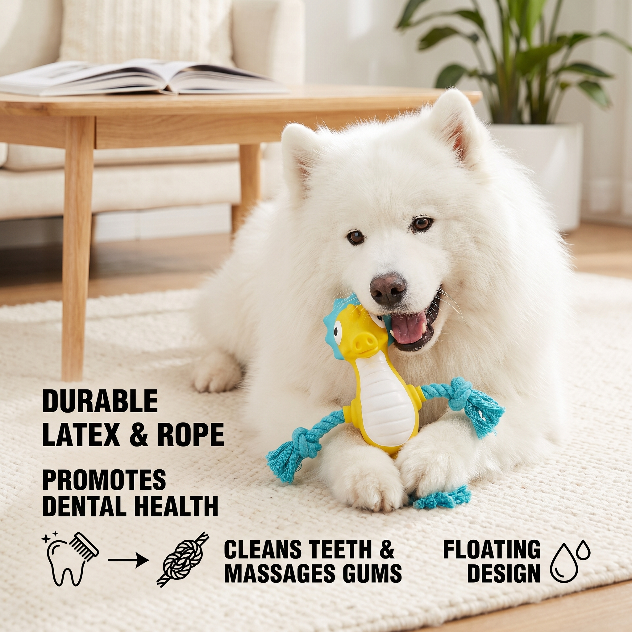 Durable Floating Dental Latex & Rope Dog Toy