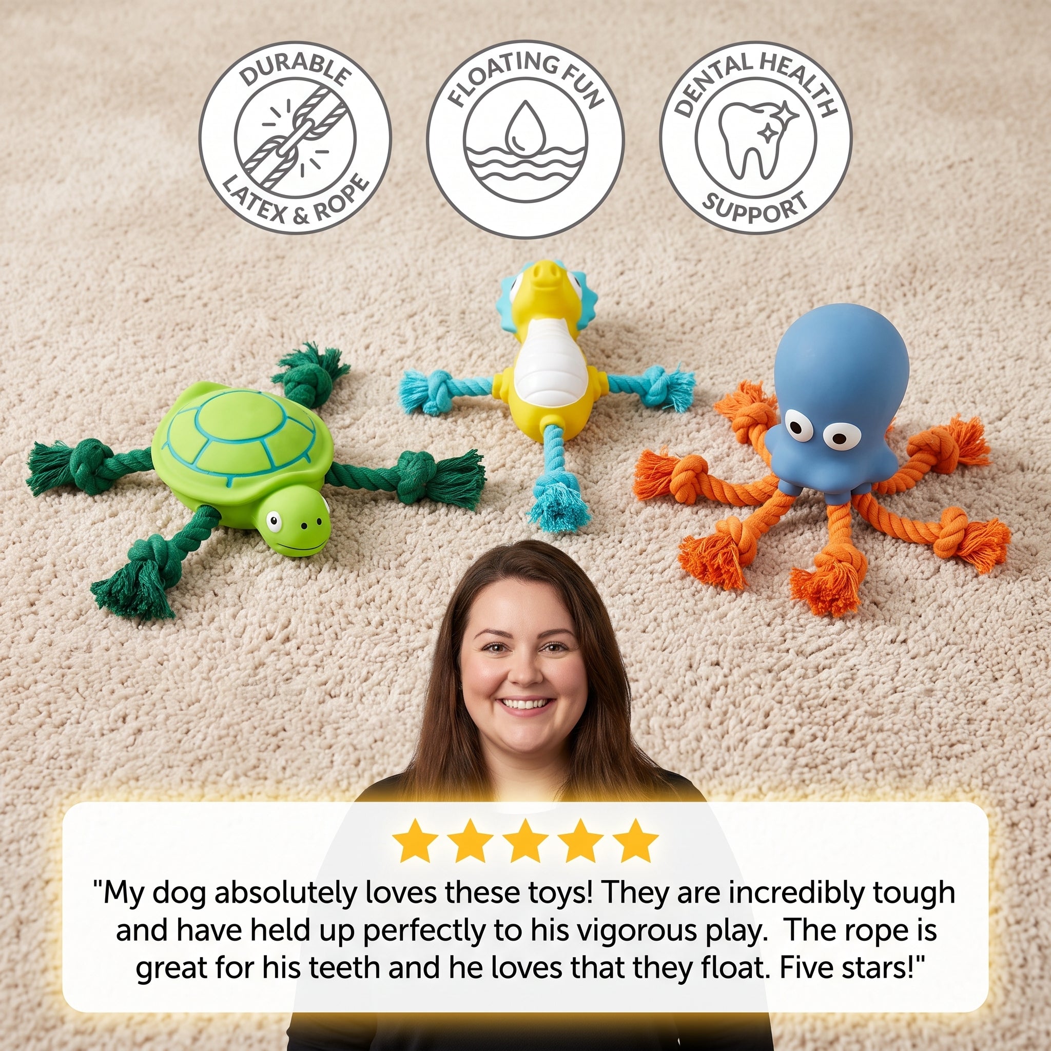 Durable Floating Dental Latex & Rope Dog Toy